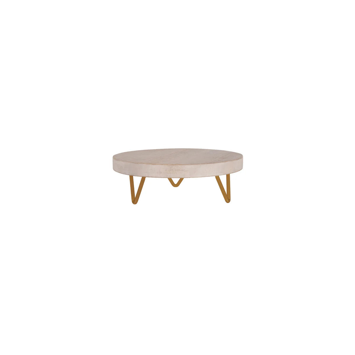Serve Whitewash Mangowood Round Display Stand Metal Legs