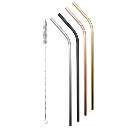 Stainless Steel Straws Mixed Metal With Cleaning Brush - Set of 4
