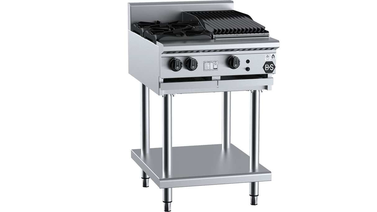 B+S Black Combination Two Open Burners & 300mm Char Broiler
