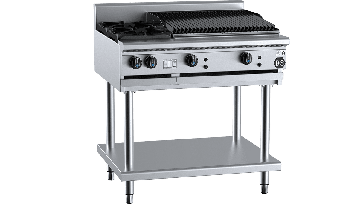 B+S Black Combination Two Open Burners & 600mm Char Broiler