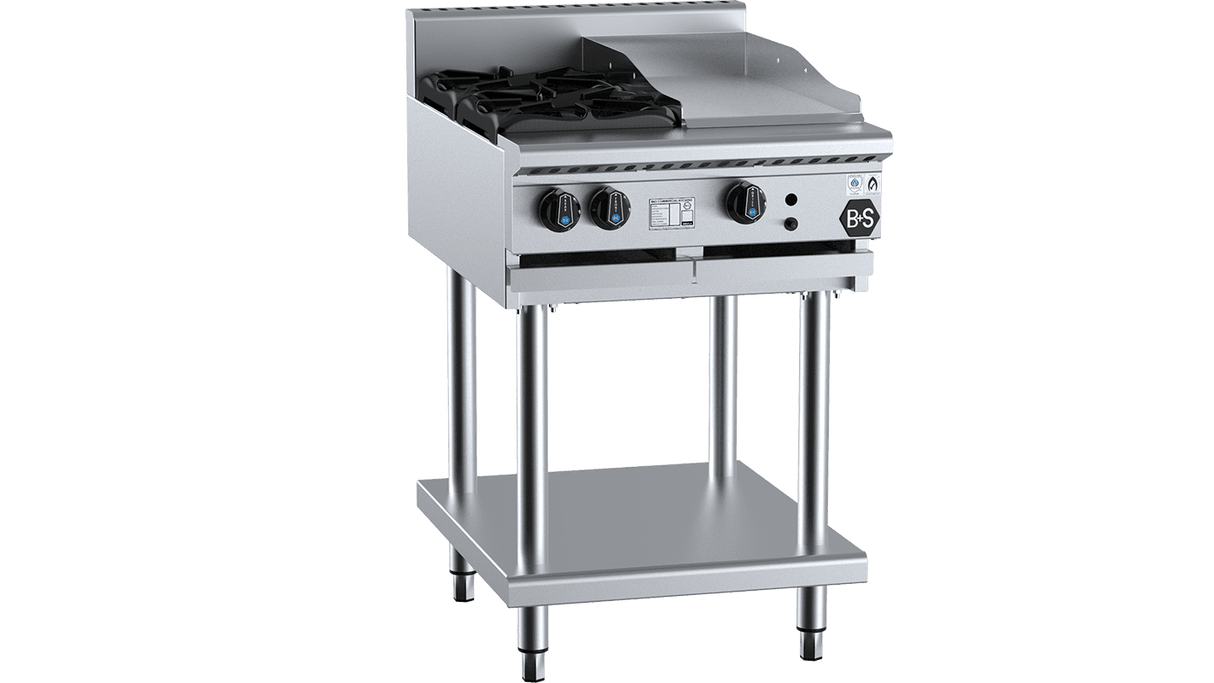 B+S Black Combination Two Open Burners & 300mm Grill Plate