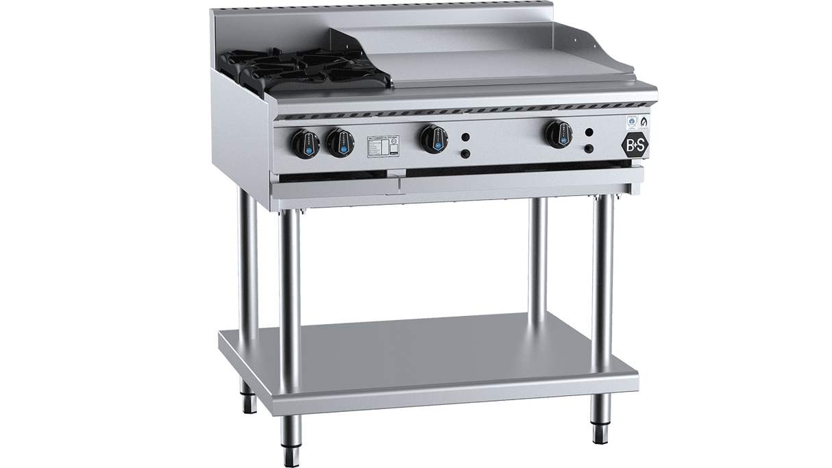 B+S Black Combination Two Open Burners & 600mm Grill Plate