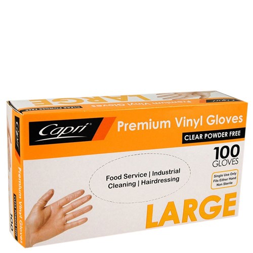 Capri Glove Vinyl Clear Large Powder Free