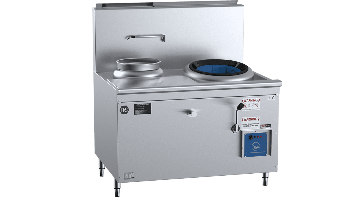 B+S Black Single Hole Hi Pac Wok with Left Rear Pot & Side Prep Table