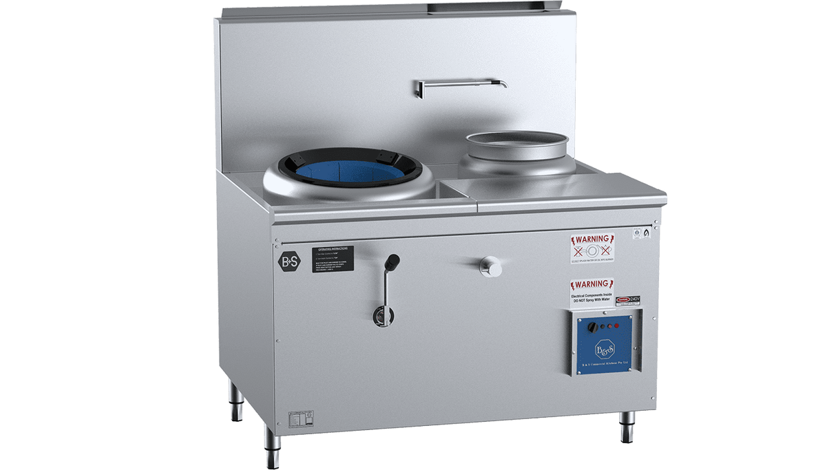 B+S Black Single Hole Hi Pac Wok with Right Rear Pot & Side Prep Table