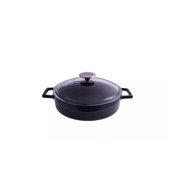 Glaze Round Low Casserole with Glass Lid (2.4L) - Black