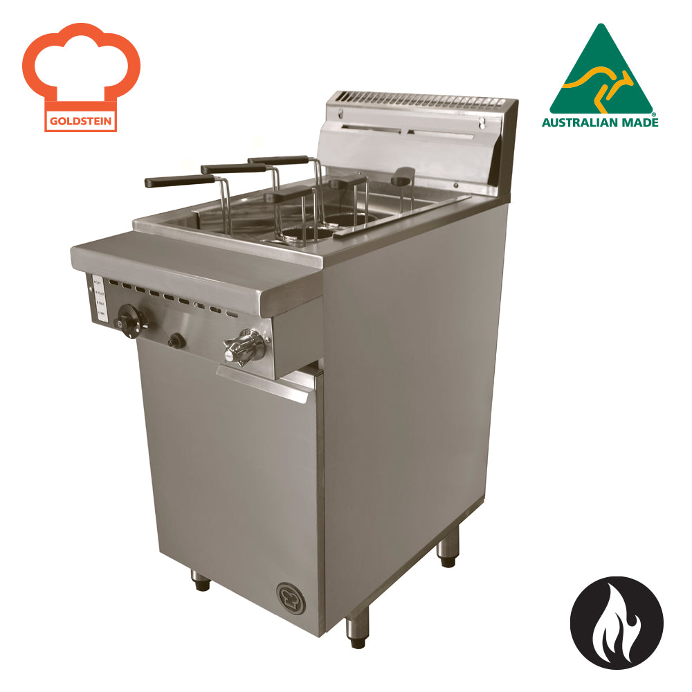 GOLDSTEIN Fryer single pan, 6 portion control baskets, Manual Fill, 32L capacity