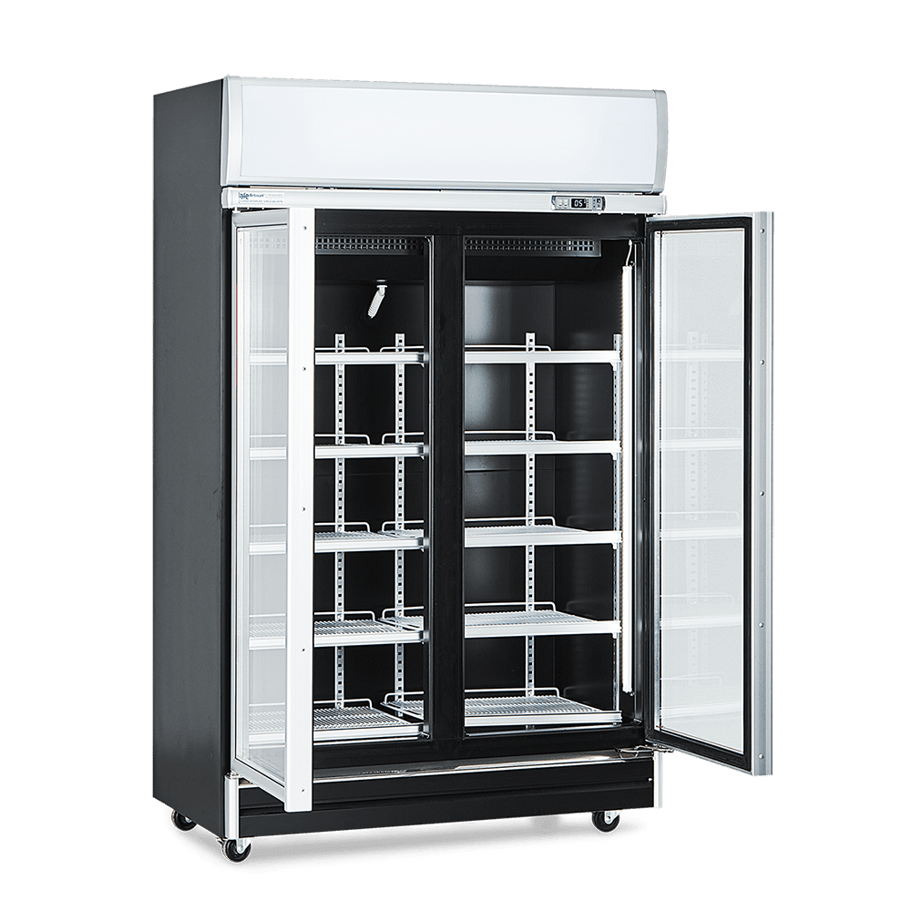 2 Glass Hinged – Top Mount – Display Fridge – Black – 1260mm Width