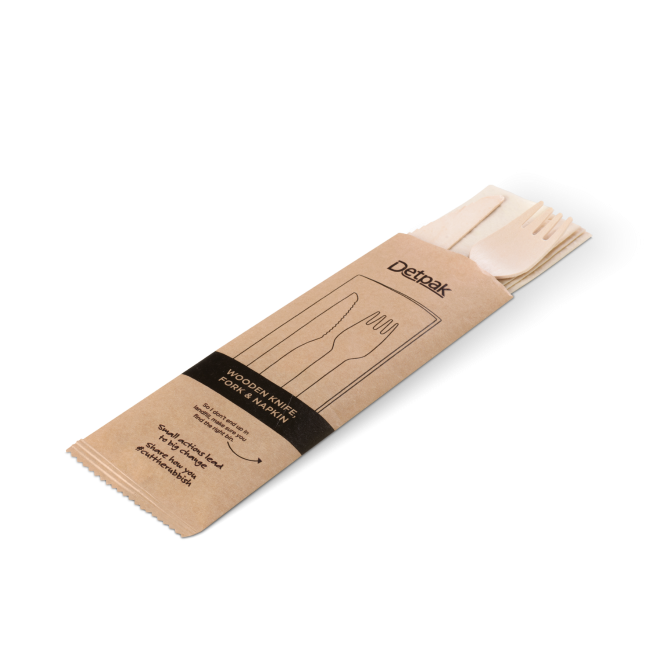 Detpak Wooden Cutlery Pack K/F/Nap (400)