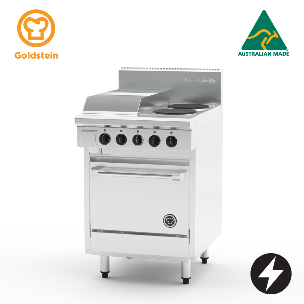 GOLDSTEIN Electric Range 2 x 2 kW solid plates, 289 x 520 x12 mm griddle, 20" static oven