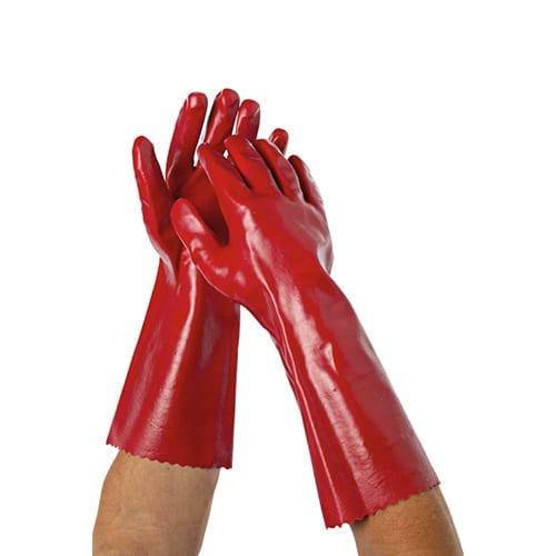 Liquid Resistant Gloves Elbow Length Red 400mm