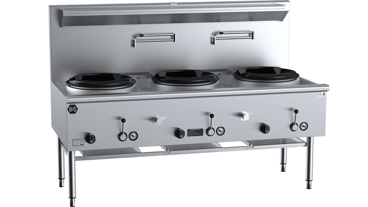 B+S Black Three Hole Deluxe Waterless Wok Table