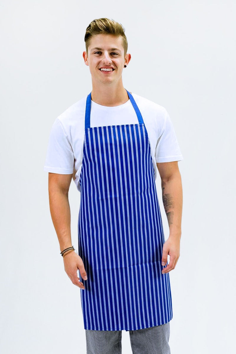 Aussie Chef Nylon Bib Apron Blue & White Stripes