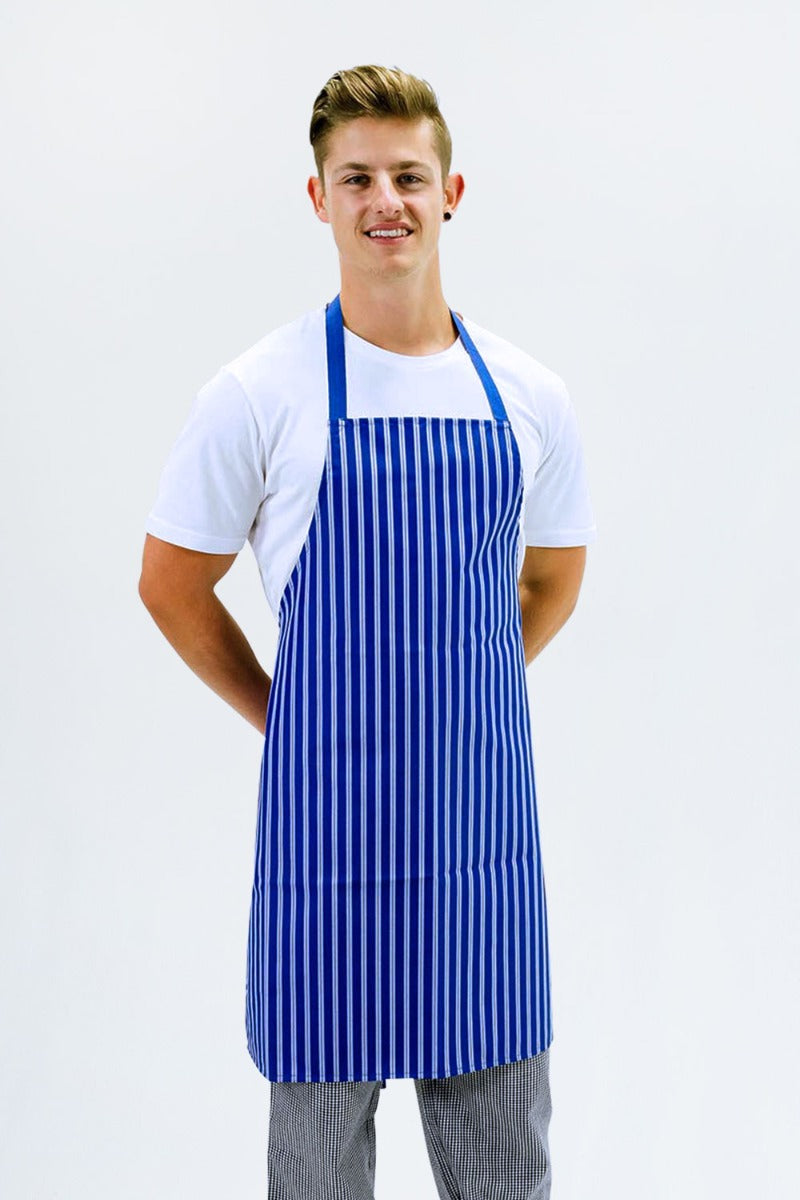 Aussie Chef Nylon Bib Apron Blue & White Stripes