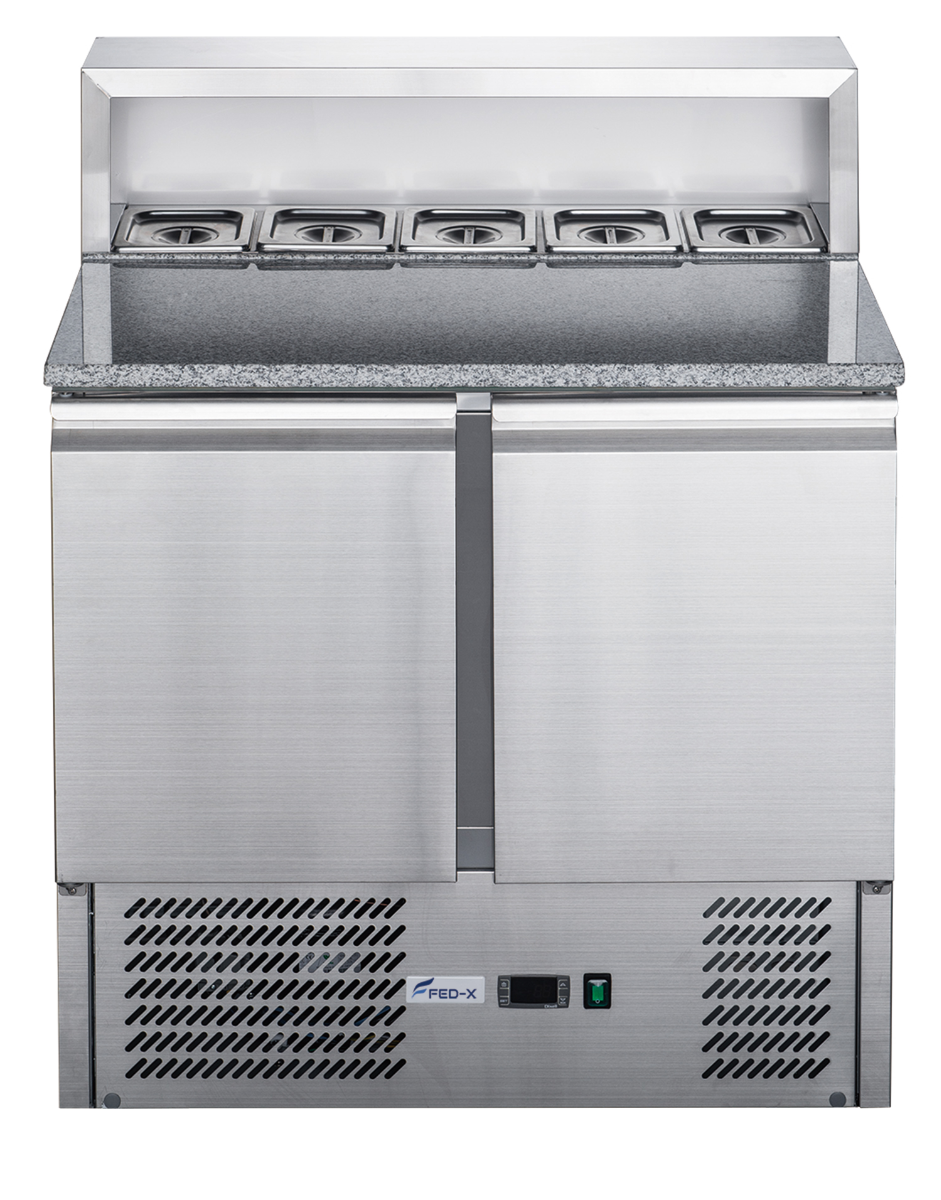 FED-X Two Door Salad Prep Fridge with Marble Top