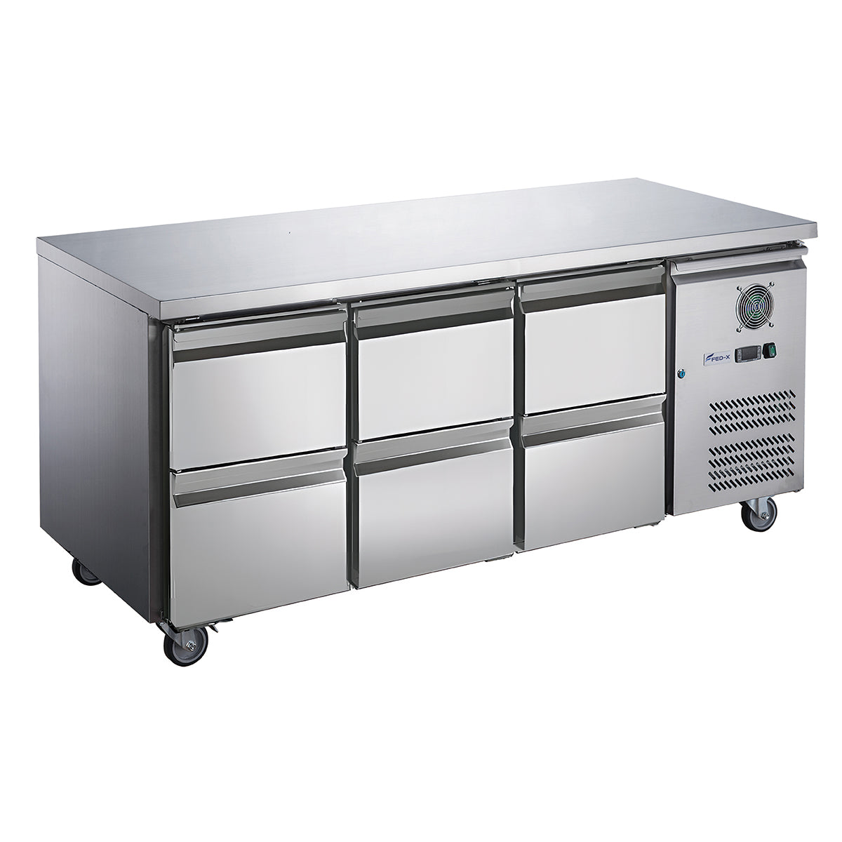 FED-X S/S Six-Door Bench Fridge with Drawers
