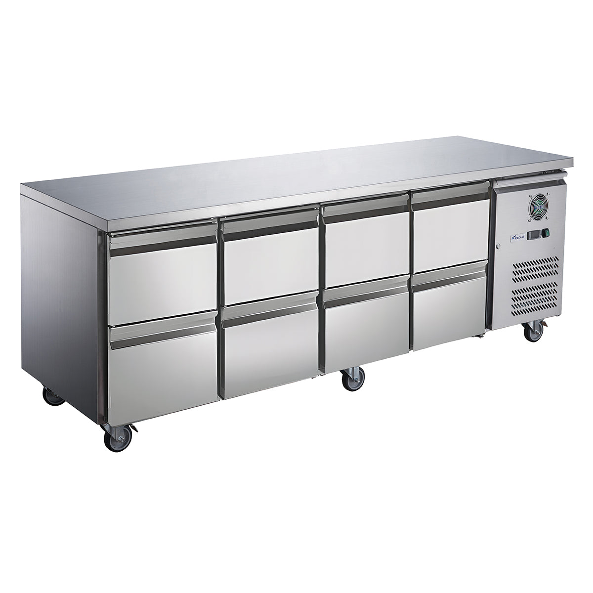 FED-X S/S Eight-Door Bench Fridge with Drawers