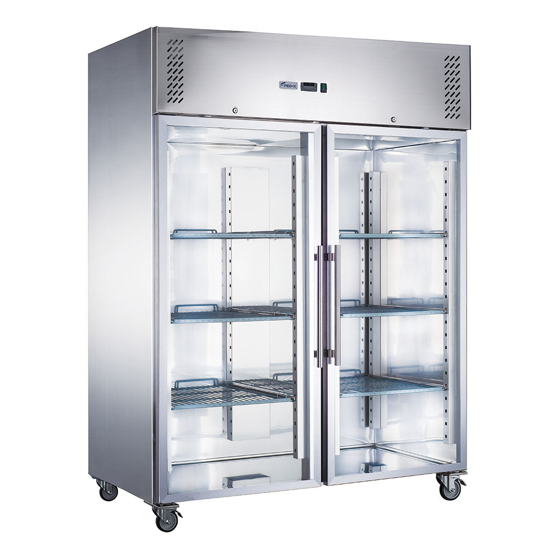 FED-X S/S Two Full Glass Door Upright Fridge