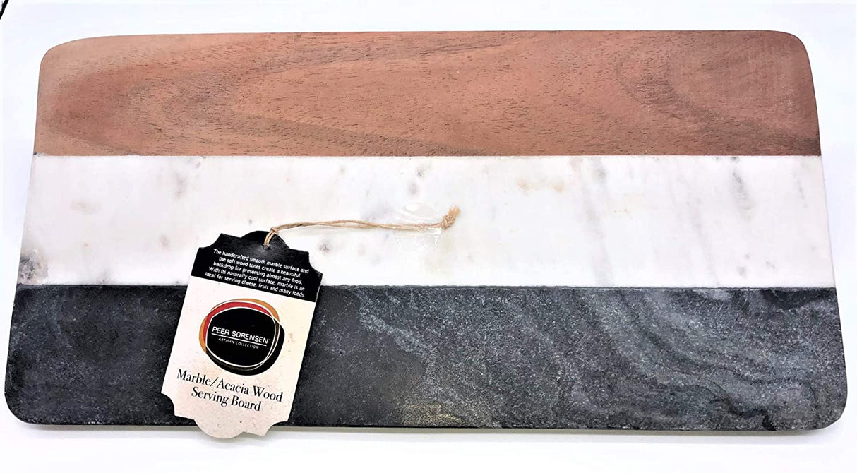 PETER SORENSEN TWO-TONE MARBLE/ACACIA RECT SERVING BOARD 40.5X20.5X2.5