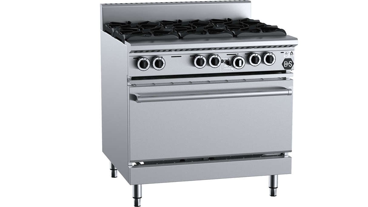 B+S Black 6 Burner Oven Range