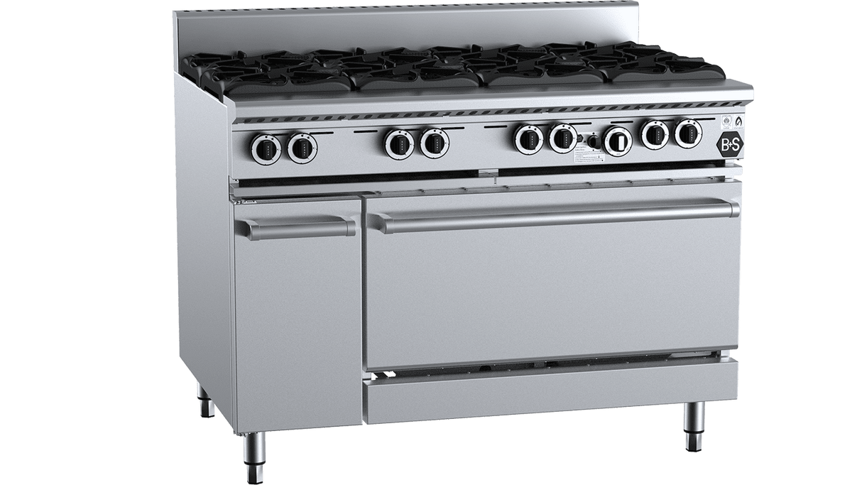 B+S Black 8 Burner Oven Range