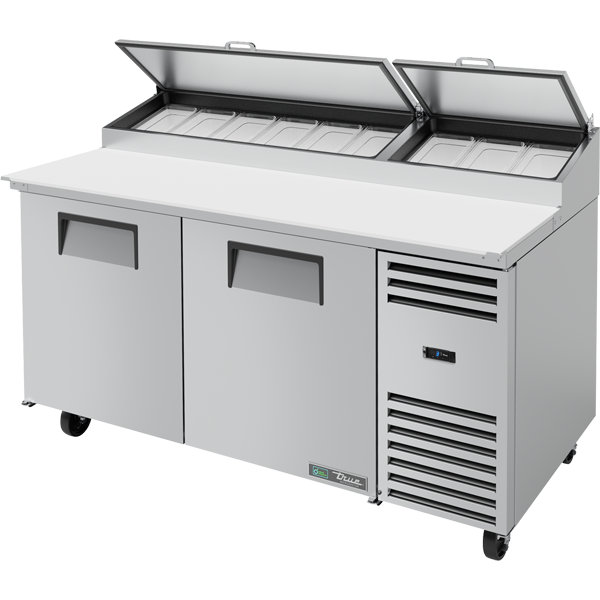 TRUE Pizza Prep Table - 2 Solid Door Fridge Under