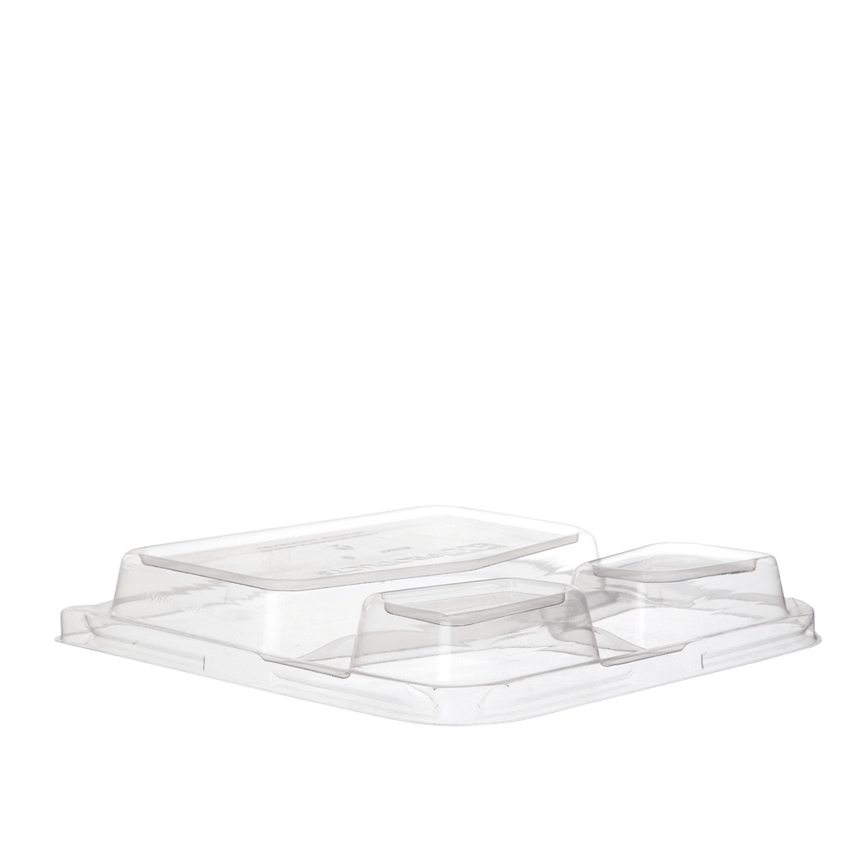 PLA LID, FITS 3 COMPARTMENT 9in SUGARCANE SQUARE