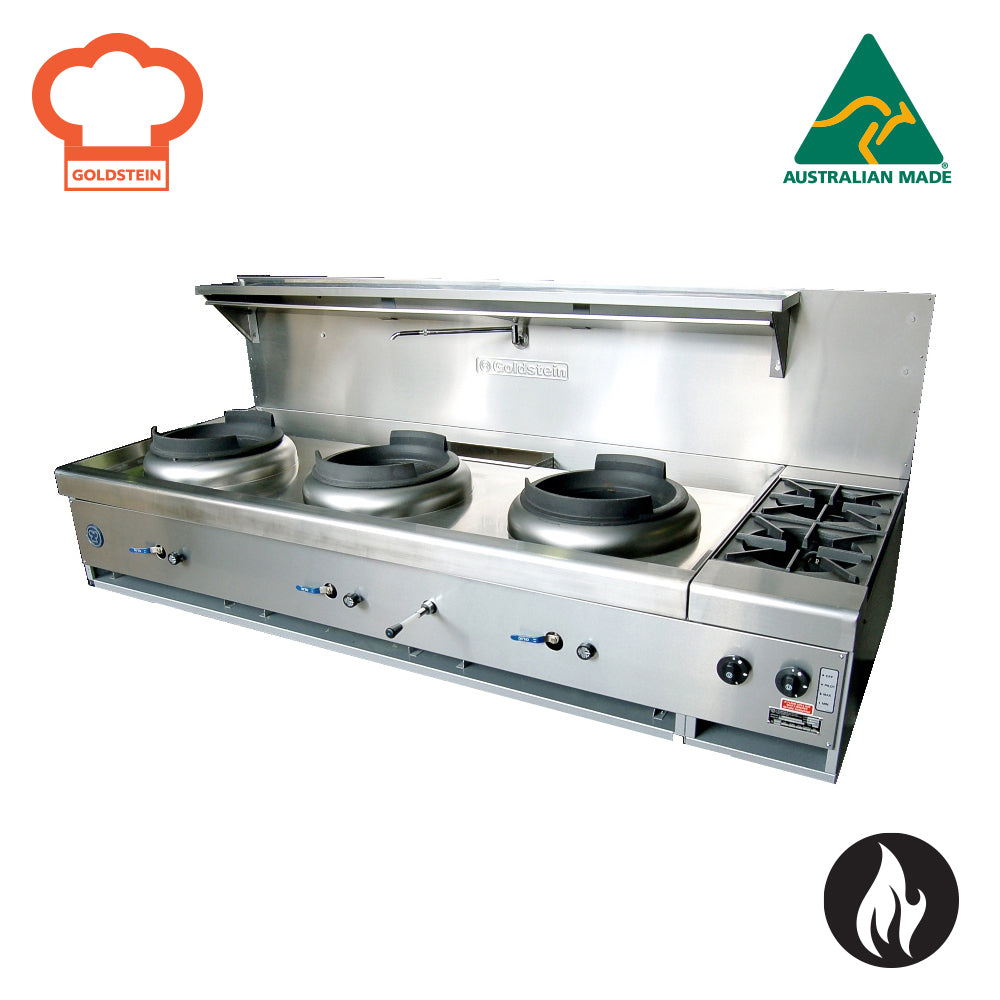GOLDSTEIN 3 woks 356 mm diameter, 2 open burners, duckbill burner