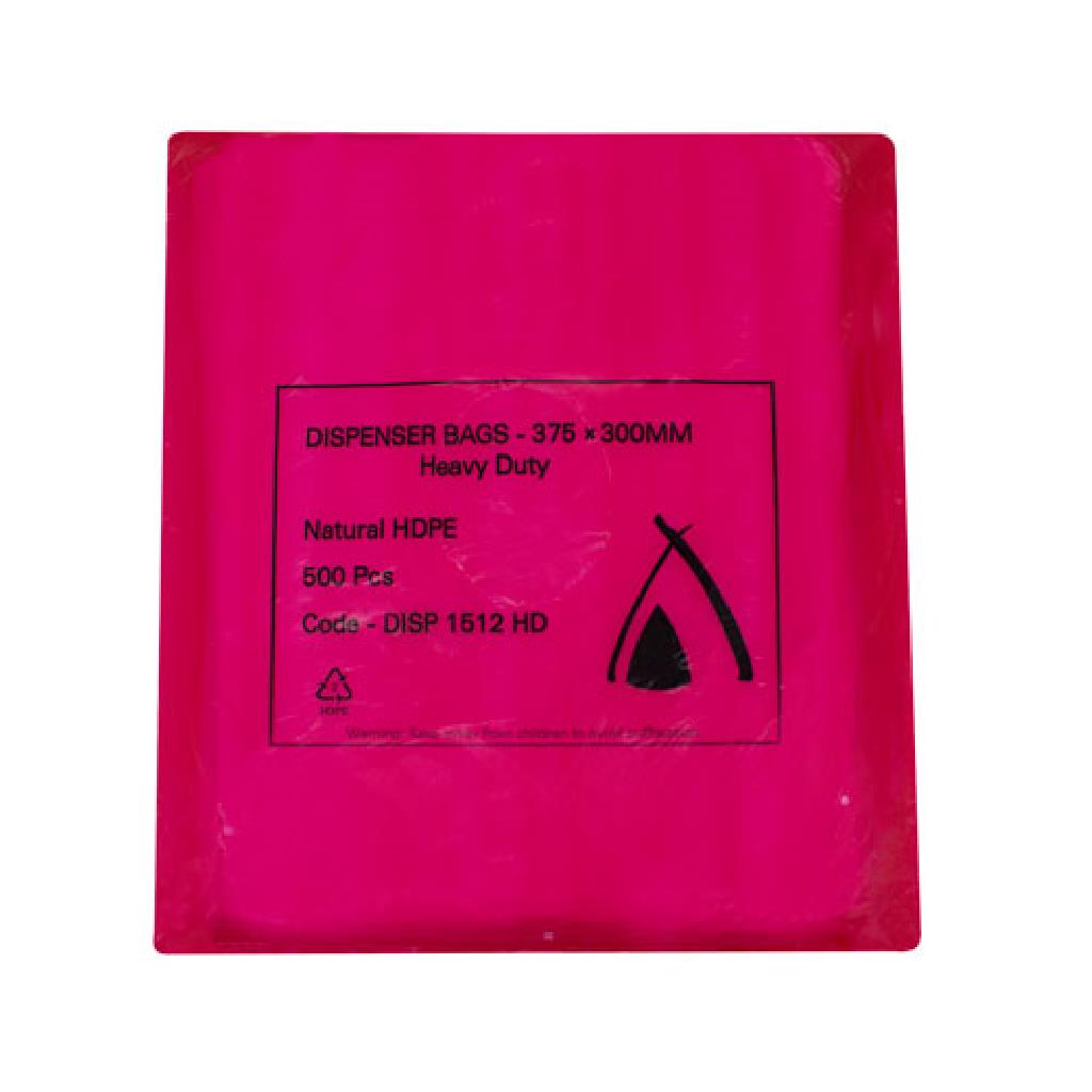 DISPENSER BAG HDPE 15x12" 380x300mm H/DUTY NATURAL 500 SLEEVE