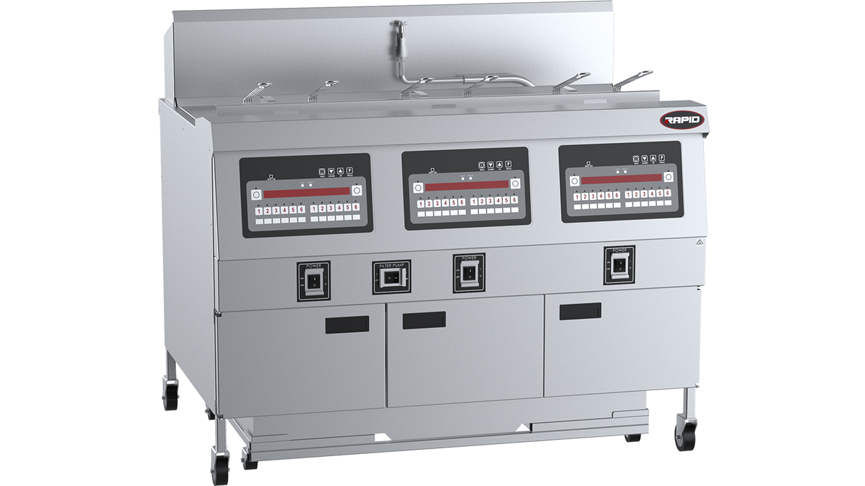 Rapid Electric Fryers - Three Pan Six Basket Electric Fryer