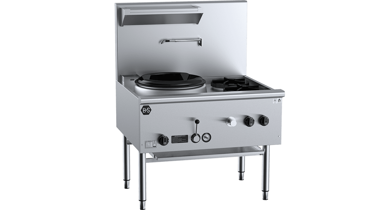 B+S Black Single Hole Deluxe Waterless Wok Table with Two RHS burners