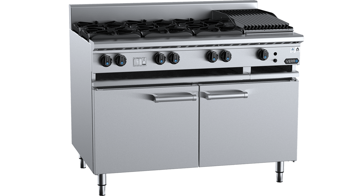 Combination Six Open Burners & 300mm Char Broiler Cabinet Mounted