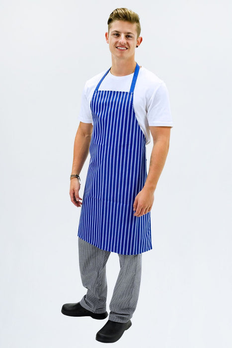 Aussie Chef Nylon Bib Apron Blue & White Stripes