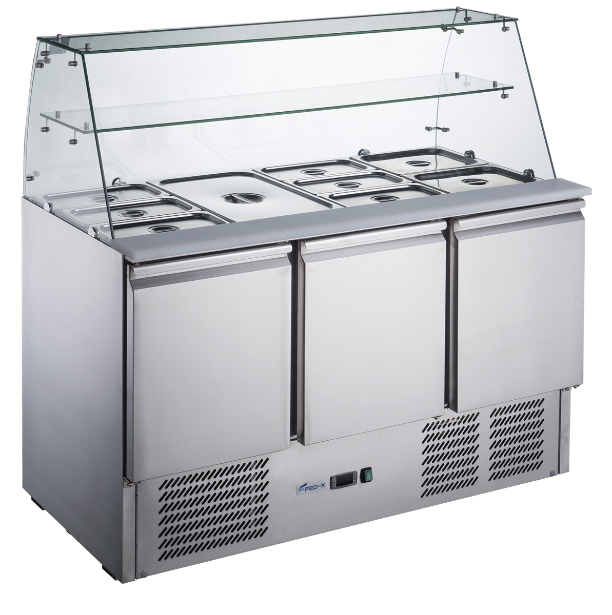 FED-X Three Door Salad Prep Fridge with Glass Top