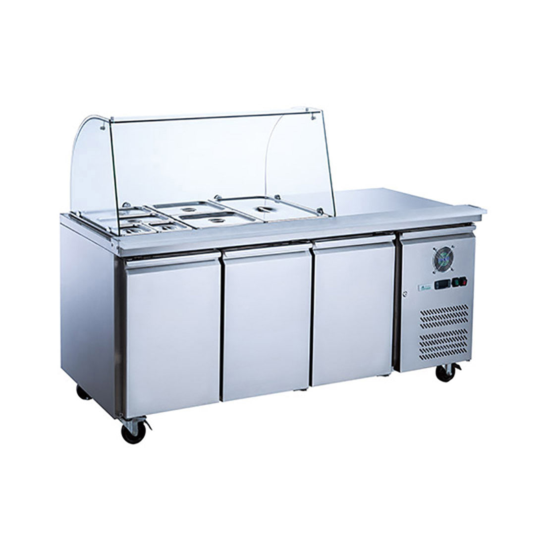FED-X Three Door Salad Prep Fridge with Curve Glass Top