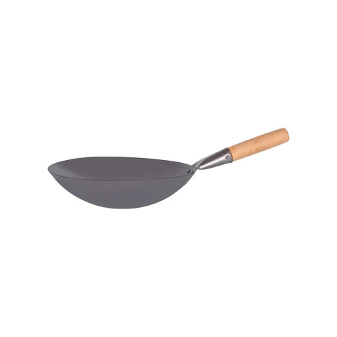 Wok Black Iron Wood Handle