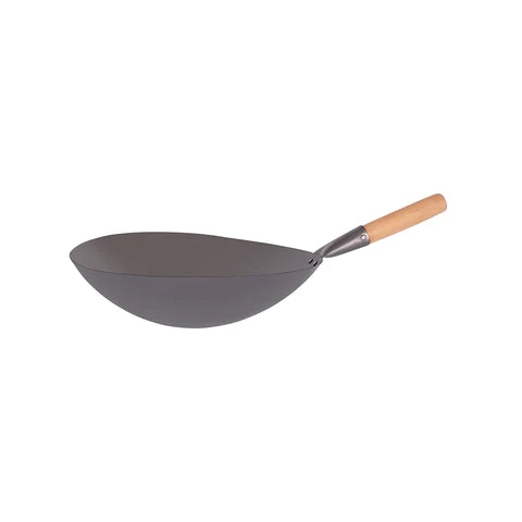 Wok Black Iron Wood Handle