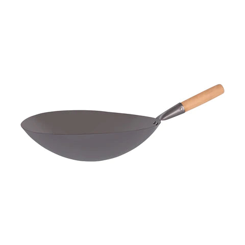 Wok Black Iron Wood Handle