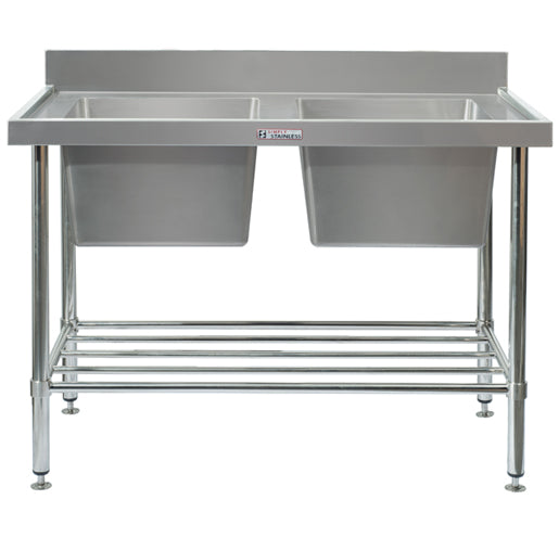 Stainless Steel DOUBLE SINK Bench with Splashback