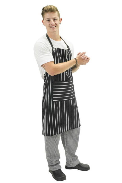 Aussie Chef Chef Bib Apron Black/White with Pocket