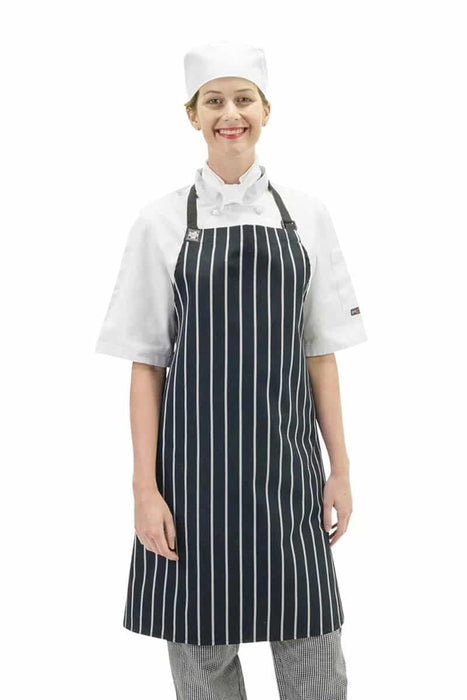 Aussie Chef Chef Bib Apron Navy/White with Pocket