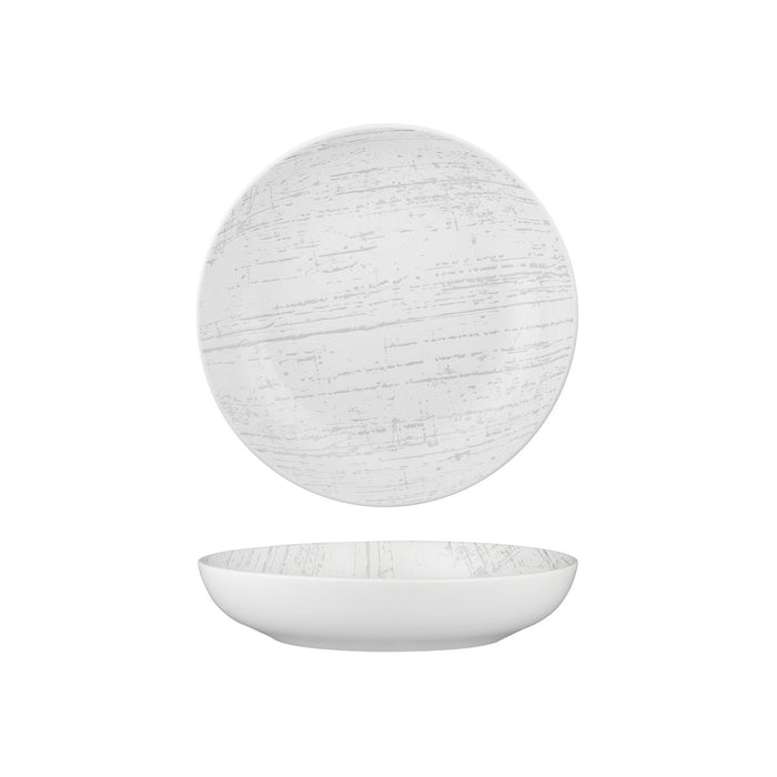 Luzerne Drizzle White with Grey Flat Round Share Bowl