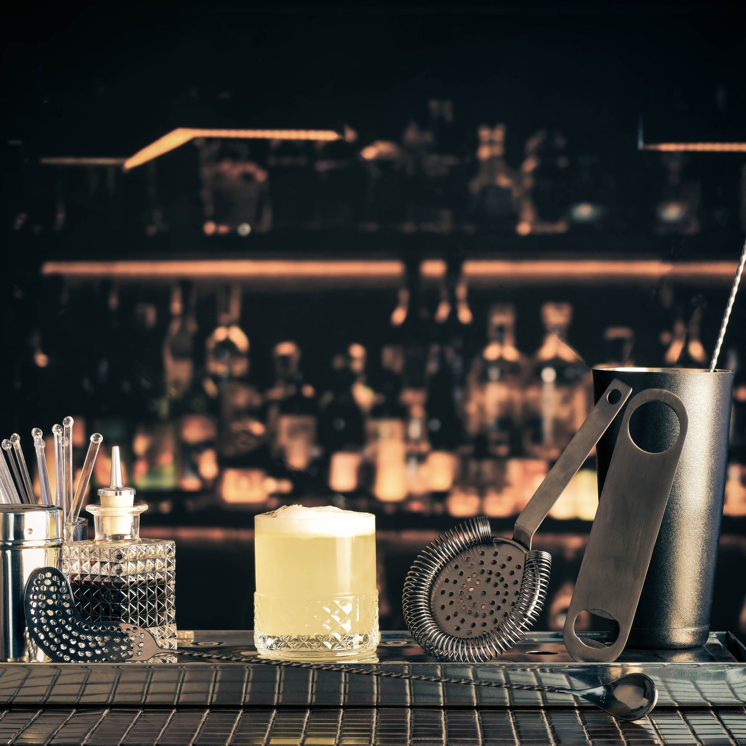 Moda Bar Spoon W/ Strainer Black S/S