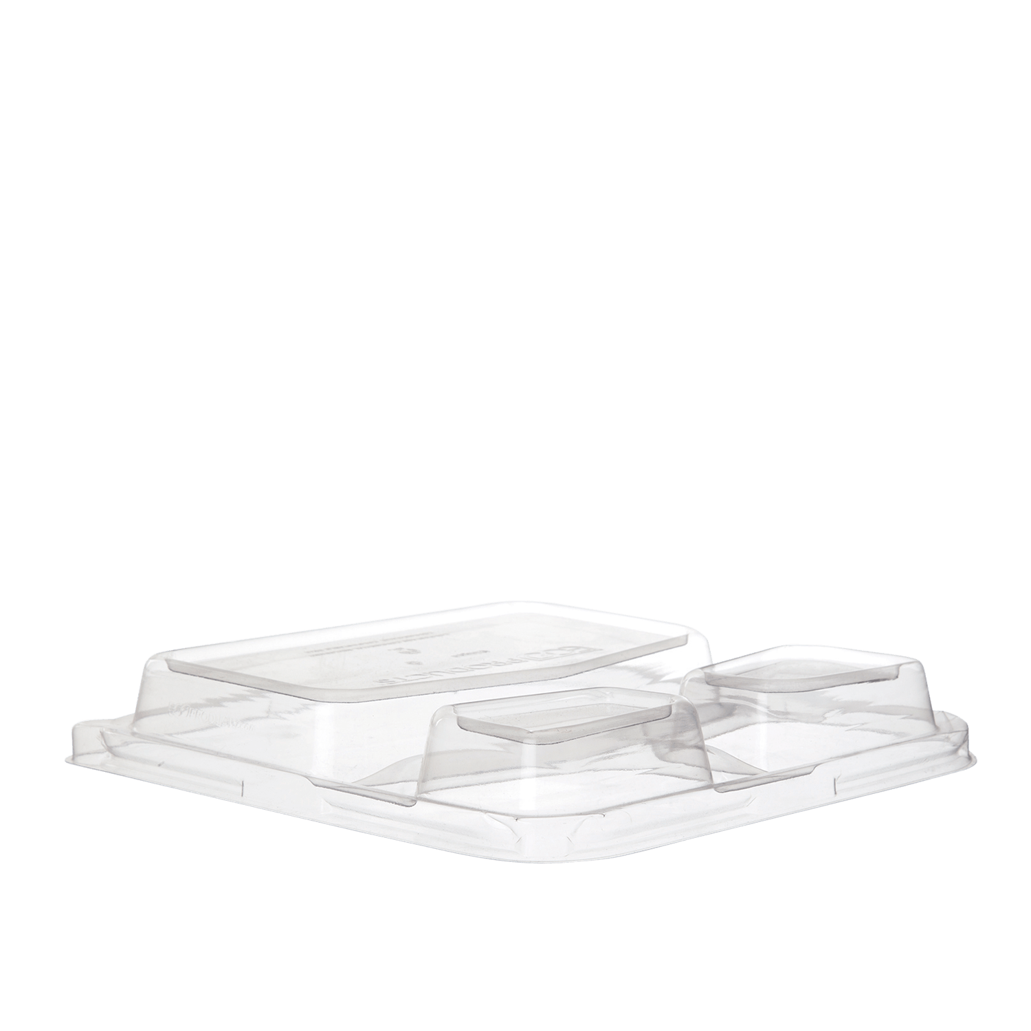 PLA LID, FITS 3 COMPARTMENT 9in SUGARCANE SQUARE